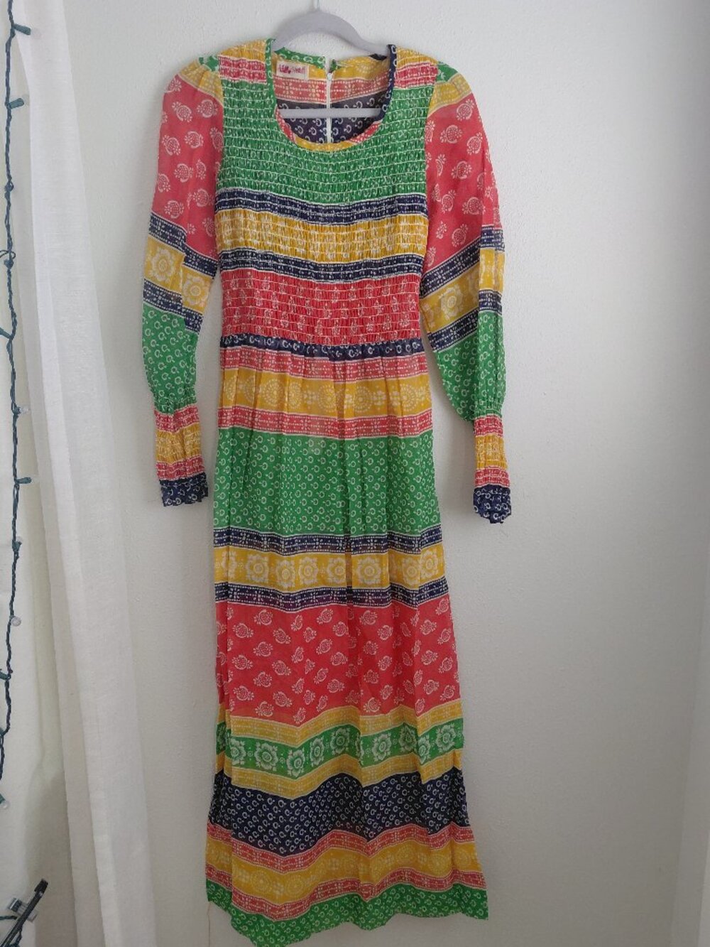 Vintage 70s Mindy Malone Maxi Midi Dress Rainbow Mod Boho